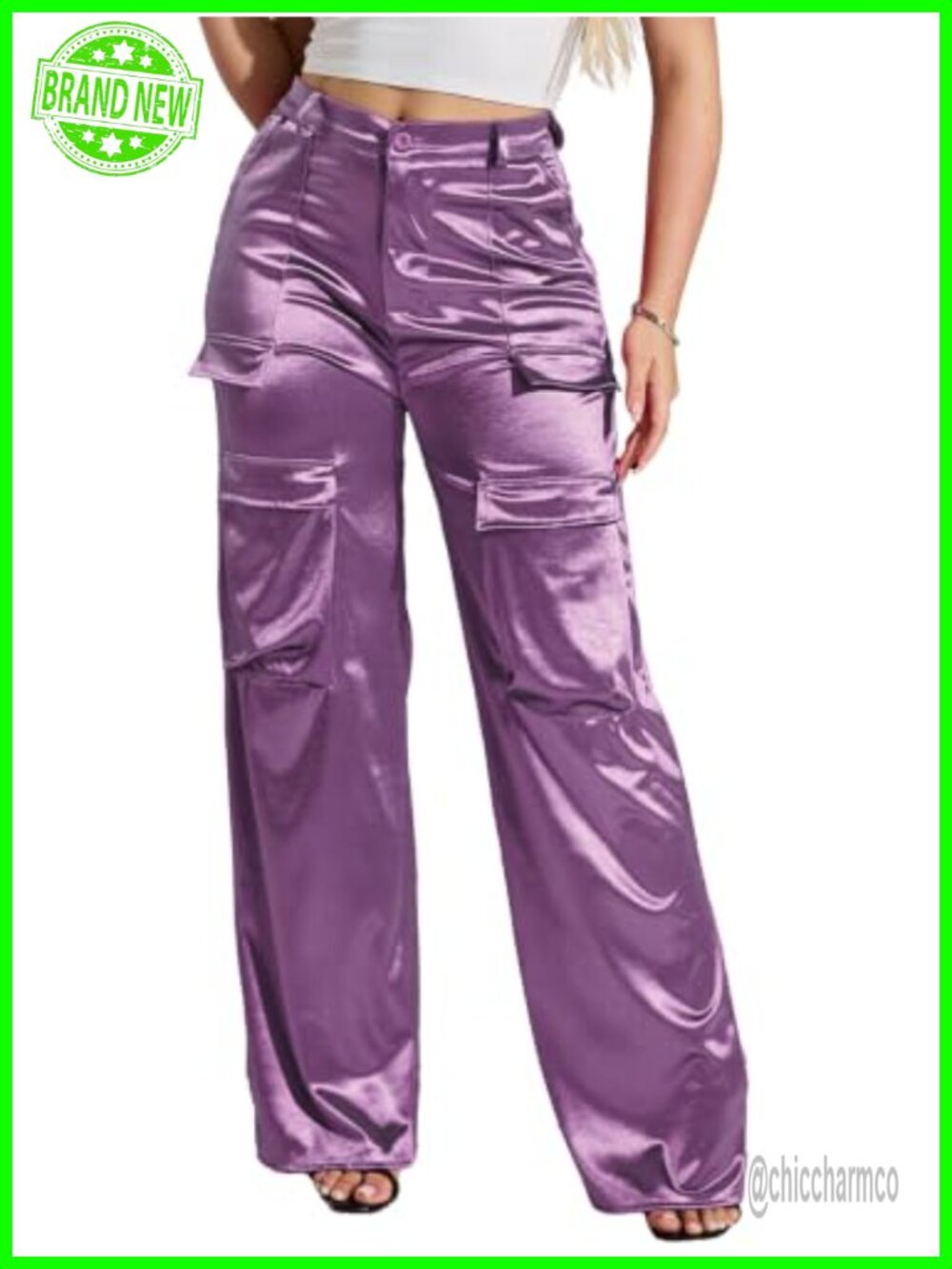 High Waisted Wide Leg Satin Cargo Pants Womens Y2K Flowy